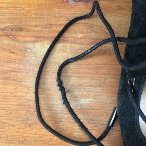 Fergie Black Suede Riviera Open Toe Lace-Up Stacked Heel Booties - Picture 10 of 10